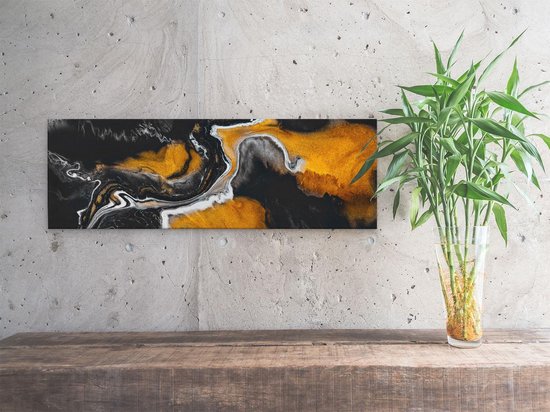 Artaza Canvas Schilderij Abstracte Kunst van Zwarte Gouden Verf - 60x20 - Foto Op Canvas - Canvas Print