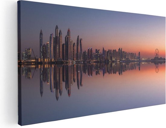 Artaza Canvas Schilderij Skyline Dubai Stad bij Zonsondergang - 100x50 - Groot - Foto Op Canvas - Canvas Print