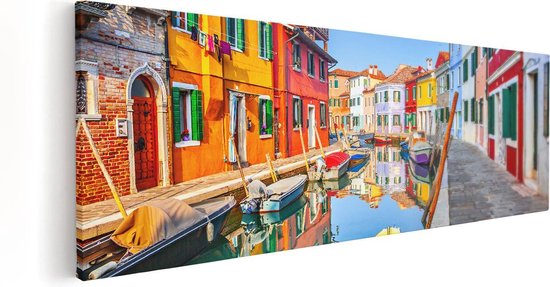 Artaza Canvas Schilderij Kleurrijke Huisjes aan het Water in Venetië - 90x30 - Foto Op Canvas - Canvas Print