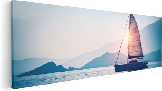 Artaza Canvas Schilderij Zeilboot bij Zonsondergang - 90x30 - Foto Op Canvas - Canvas Print
