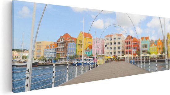 Artaza Canvas Schilderij Willemstad Gekleurde Huisjes in Curaçao - 90x30 - Foto Op Canvas - Canvas Print