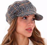 Dames Baret Winter Pet met klep en sierketting - (Maat S)- Grijs/Ruit