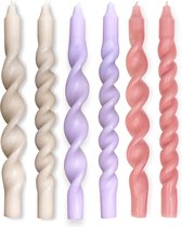 TWIST'D - Gedraaide kaarsen set - champagne/paars/oud roze - 6 stuks - 29 cm - dinerkaars -kaarsen - twisted candles - swirl kaarsen