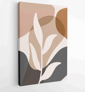 Canvas schilderij - Earth tone natural colors foliage line art boho plants drawing with abstract shape 4 -    – 1912771891 - 115*75 Vertical