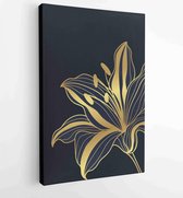 Canvas schilderij - Botanical wall art vector set. Golden foliage line art drawing with abstract shape 2 -    – 1915144324 - 115*75 Vertical