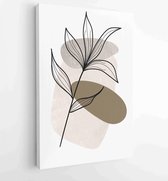 Canvas schilderij - Earth tone boho foliage line art drawing with abstract shape 4 -    – 1899757846 - 115*75 Vertical