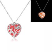 Glow in The Dark Ketting | Hart Medaillon Sieraad | Oranje / Rood met Gratis Touw Ketting  | Tiener /Vrouwen | Liefde / Vriendschap | Trendy Sieraad Kerst / Sinterklaas / Feestdage