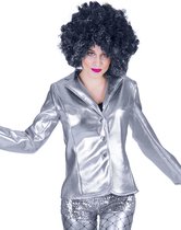 Funny Fashion - Glitter & Glamour Kostuum - Disco Fever Jack Glinsterend Zilver Vrouw - Zilver - Maat 44-46 - Carnavalskleding - Verkleedkleding