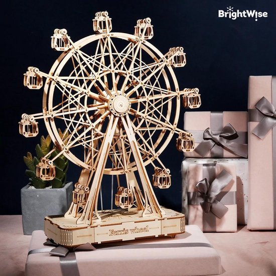 STRUCWOOD DIY 3D houten puzzel reuzenrad, doe-het-zelf poppenhuiskit circus bouwmodel, kerstdecoratie knutselsets met verlichting en muziek, geschenken voor volwassenen tieners -eeuws reuzenrad (SQ-69