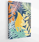 Canvas schilderij - Earth tone background foliage line art drawing with abstract shape and watercolor 1 -    – 1919347673 - 40-30 Vertical