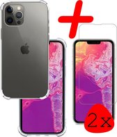 Hoes Geschikt voor iPhone 13 Pro Max Hoesje Shock Proof Case Hoes Siliconen Met 2x Screenprotector - Hoesje Geschikt voor iPhone 13 Pro Max Hoes Cover Shockproof - Transparant