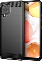 Samsung Galaxy A42 hoesje - Carbon look case hoesje A42 - Zwart - Shockproof bescherming cover