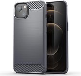 iPhone 13 Mini hoesje - Carbon look case hoesje iPhone 13 Mini - Grijs - Shockproof bescherming cover