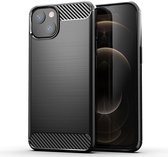 iPhone 13 Pro Max hoesje - Carbon look case hoesje iPhone 13 Pro Max - Zwart - Shockproof bescherming cover