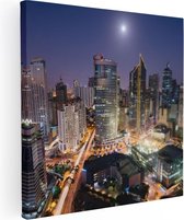 Artaza Canvas Schilderij Makati Stad Skyline in de Nacht in Thailand  - 70x70 - Foto Op Canvas - Canvas Print