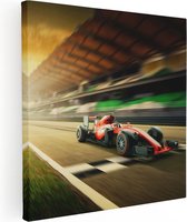 Artaza Canvas Schilderij Formule 1 Auto bij de Finish in het Rood - 80x80 - Groot - Foto Op Canvas - Canvas Print