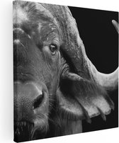 Artaza Toile Peinture Buffle - Tête de Buffle - Zwart Wit - 90x90 - Groot - Photo sur Toile - Impression sur Toile