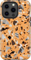 Apple iPhone 13 Pro Telefoonhoesje - Extra Stevig Hoesje - 2 lagen bescherming - Met Marmerprint - Terrazzo - Oranje