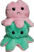 Mood Octopus Knuffel - Omkeerbaar - Emotie - 30 cm - Bekend van Tik Tok - Mint groen / Roze - Pluche - Zacht - 1 stuks - Cadeau Tip!