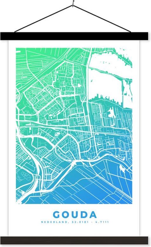 Porte-affiche avec affiche - Affiche scolaire - Plan de la ville - Gouda - Nederland - 40x60 cm - Lattes noires