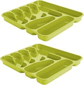 2x stuks bestekbakken/bestekhouders 7-vaks lime groen - 37 x 42 x 5 cm - Keuken opberg accessoires
