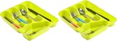 2x stuks bestekbakken/bestekhouders 5-vaks lime groen - 27 x 34 x 5 cm - Keuken opberg accessoires