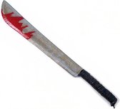 Horror kunststof hakmes/machete met bloed - 75 x 8 cm - Bloederige wapens - Halloween verkleed accessoires