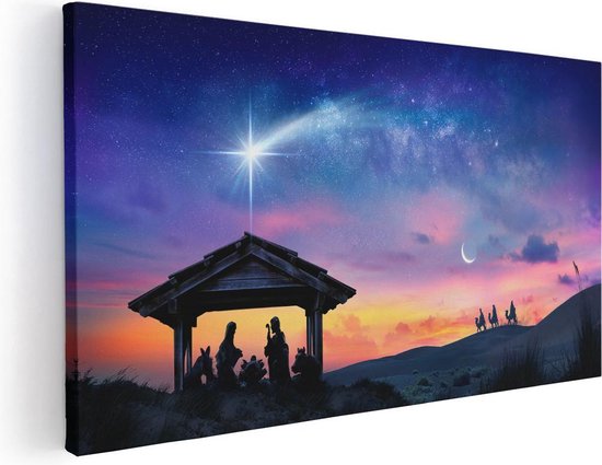 Artaza Canvas Schilderij Heilige Familie van Jezus met de Ster van Bethlehem  - 40x20 - Klein - Foto Op Canvas - Canvas Print