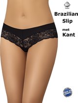 Teyli Dames Ondergoed Slip Brazilian van Katoen met Kant - Zwart XL