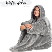 Bellive® One size hoodie deken | Deken met mouwen | Hoodie Blanket | Winter | Oversized hoodie |Sherpa | Indoor/outdoor - Grijs