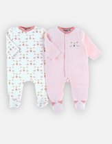 noukie's , pyjama 's , set van 2 , 1 roze en 1 creme met rose , poesje, 1 jaar 12 maand