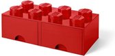 opbergsteen met lades 8 noppen 50 x 18 cm PP rood