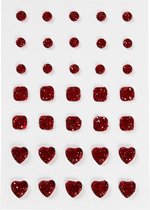 strasstenen rood rond/vierkant/hart 35 stuks
