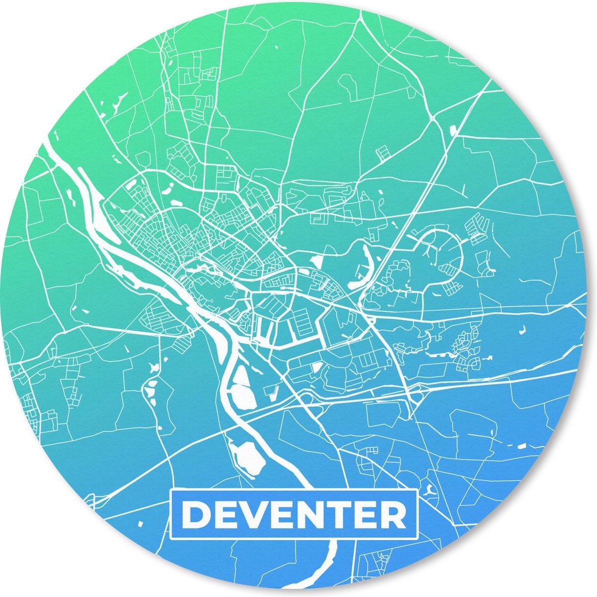 Muismat rond 40x40 cm - Mousepad Stadskaart - Deventer - Groen - Blauw - Ronde muismatten