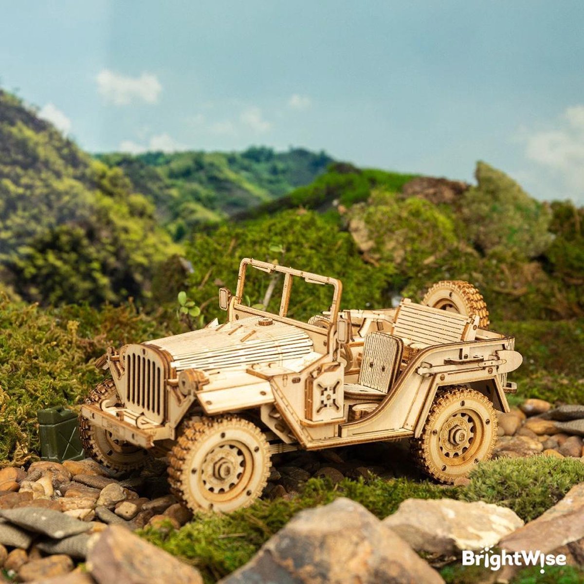 BrightWise® Robotime Jeep Hout Modelbouw Pakket Zonder Lijm - Bouwpakketten volwassenen - Bouwpakketten kinderen - Modelbouwpakketten volwassenen - Miniatuur bouwpakket volwassenen - Modelbouw auto — afbeelding 6