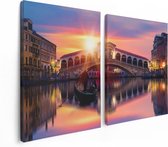 Artaza Canvas Schilderij Tweeluik Gondel bij de Rialtobrug in Venetië, Italië - 120x80 - Foto Op Canvas - Canvas Print