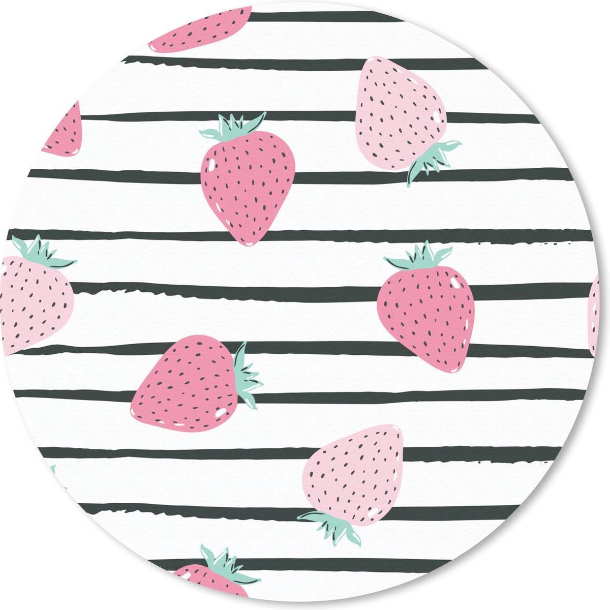 Muismat rond 30x30 cm - Mousepad Zomers - Aardbeien - Roze - Strepen - Ronde muismatten