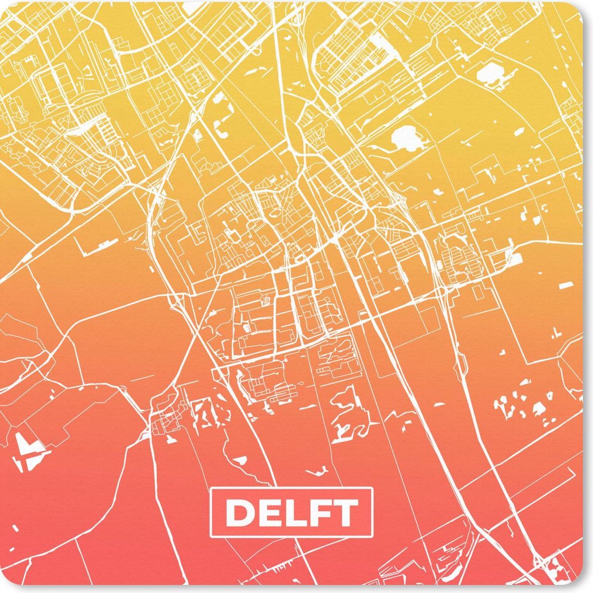 Muismat 20x20 cm - Mousepad Stadskaart - Delft - Rood - Geel - Muismatten