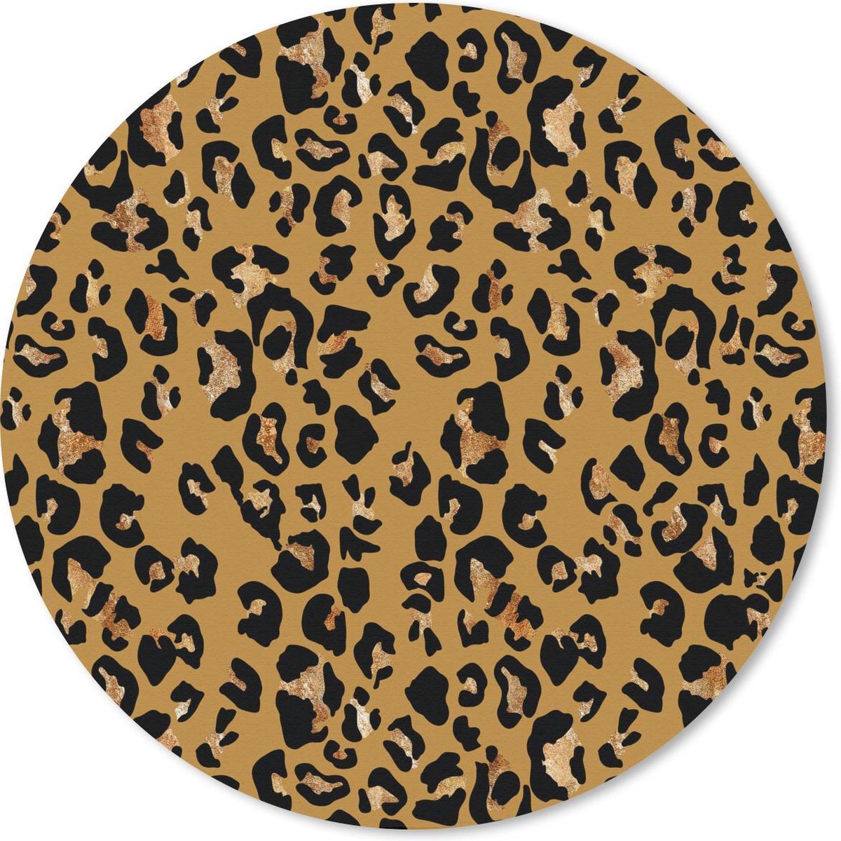 Muismat - Mousepad - Rond - Panterprint - Geel - Goud - 30x30 cm - Ronde muismat