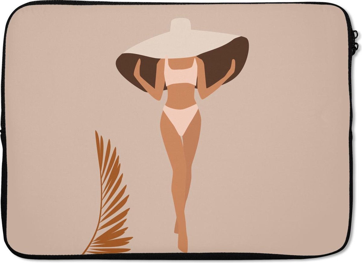 Laptophoes 13 inch - Zomer - Hoed - Bikini - Laptop sleeve - Binnenmaat 32x22,5 cm - Zwarte achterkant
