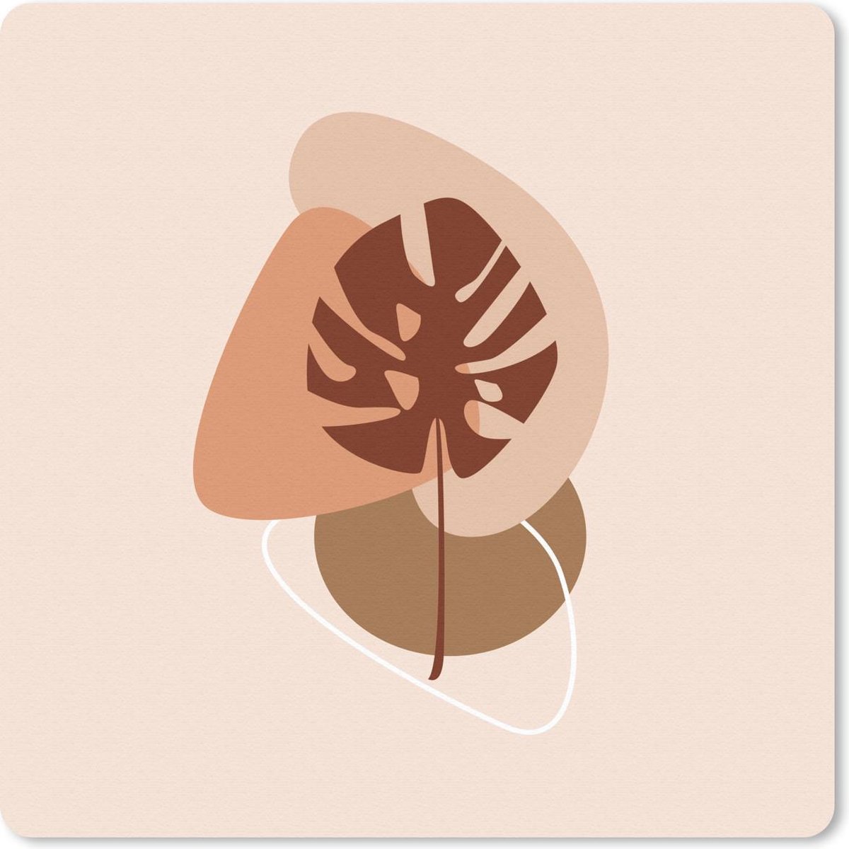 Muismat 20x20 cm - Mousepad Zomer - Monstera - Bruin - Pastel - Muismatten