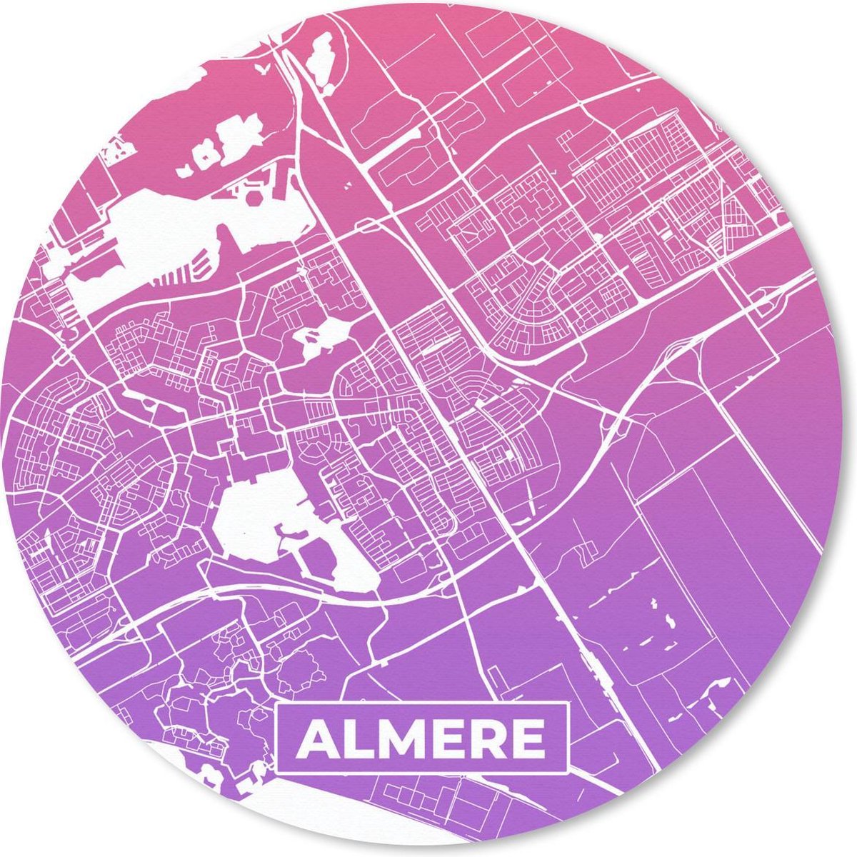 Muismat rond 30x30 cm - Mousepad Stadskaart - Almere - Paars - Roze - Ronde muismatten