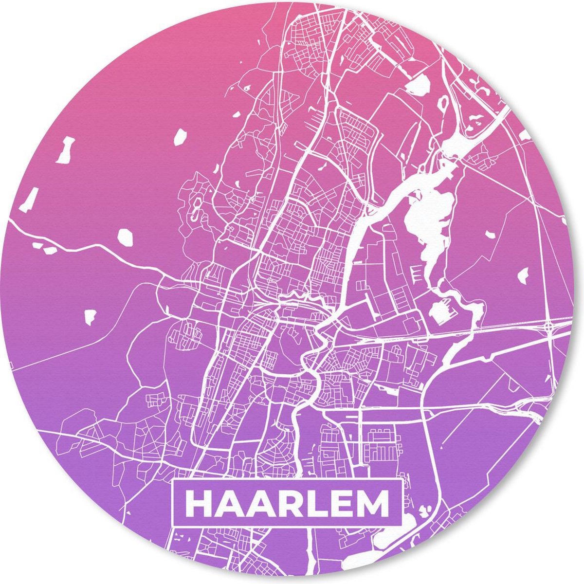 Muismat rond 50x50 cm - Mousepad Stadskaart - Haarlem - Nederland - Paars - Ronde muismatten