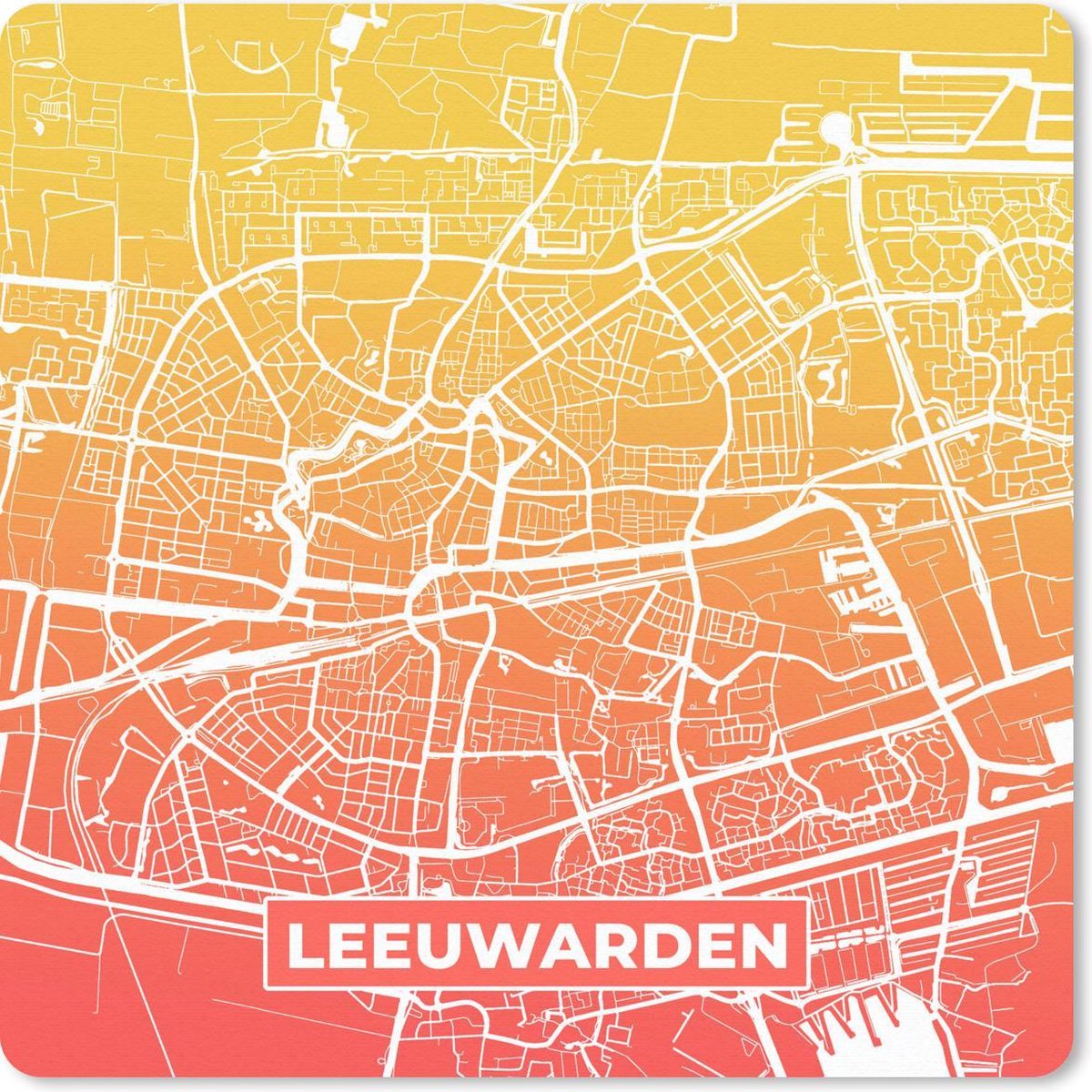 Muismat 30x30 cm - Mousepad Stadskaart - Leeuwarden - Nederland - Geel - Muismatten