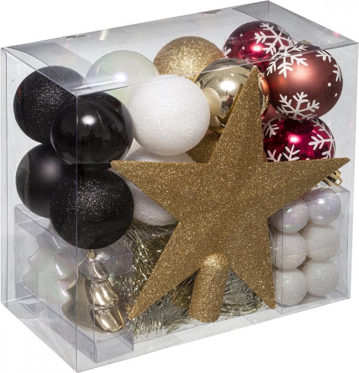 Kerstballen - Kerstballenset 44 stuks - Rood/goud/zwart - Glitters -