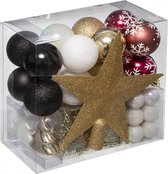 Boules de Noël - Ensemble de boules de Noël 44 pièces - Rouge/or/noir - Paillettes -