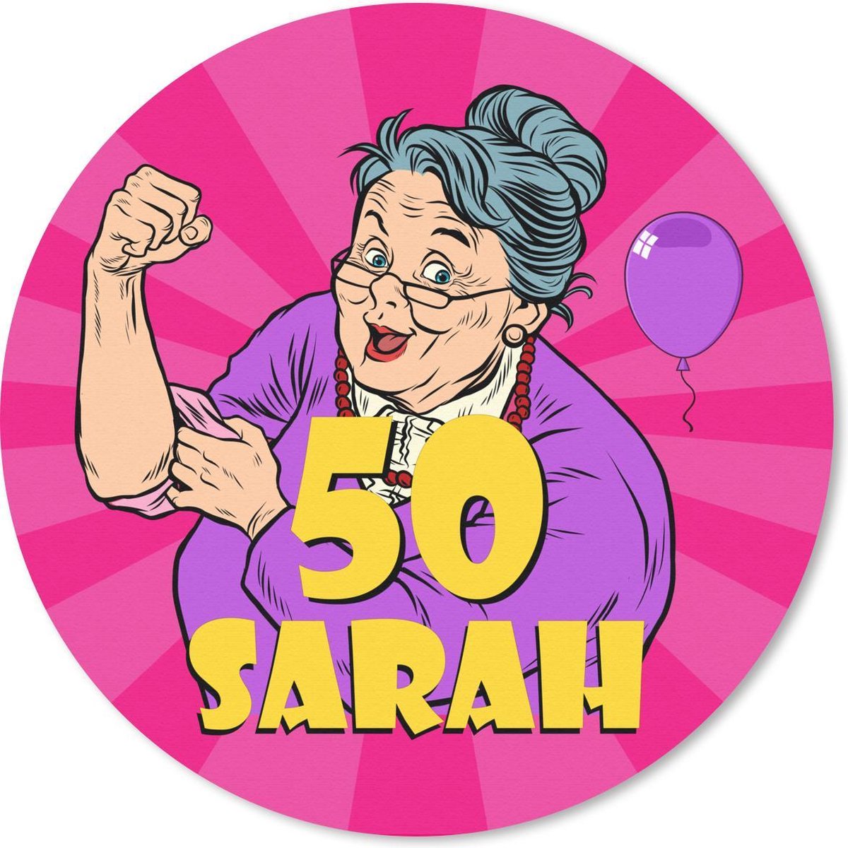 Muismat rond 30x30 cm - Mousepad Jubileum - 50 Jaar Sarah - Vrouw - Ronde muismatten