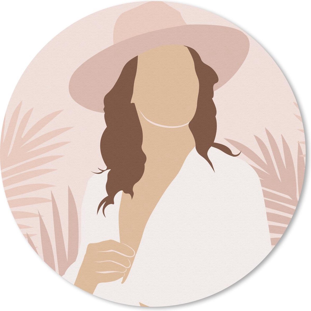 Muismat rond 20x20 cm - Mousepad Vrouw - Hoed - Bladeren - Ronde muismatten