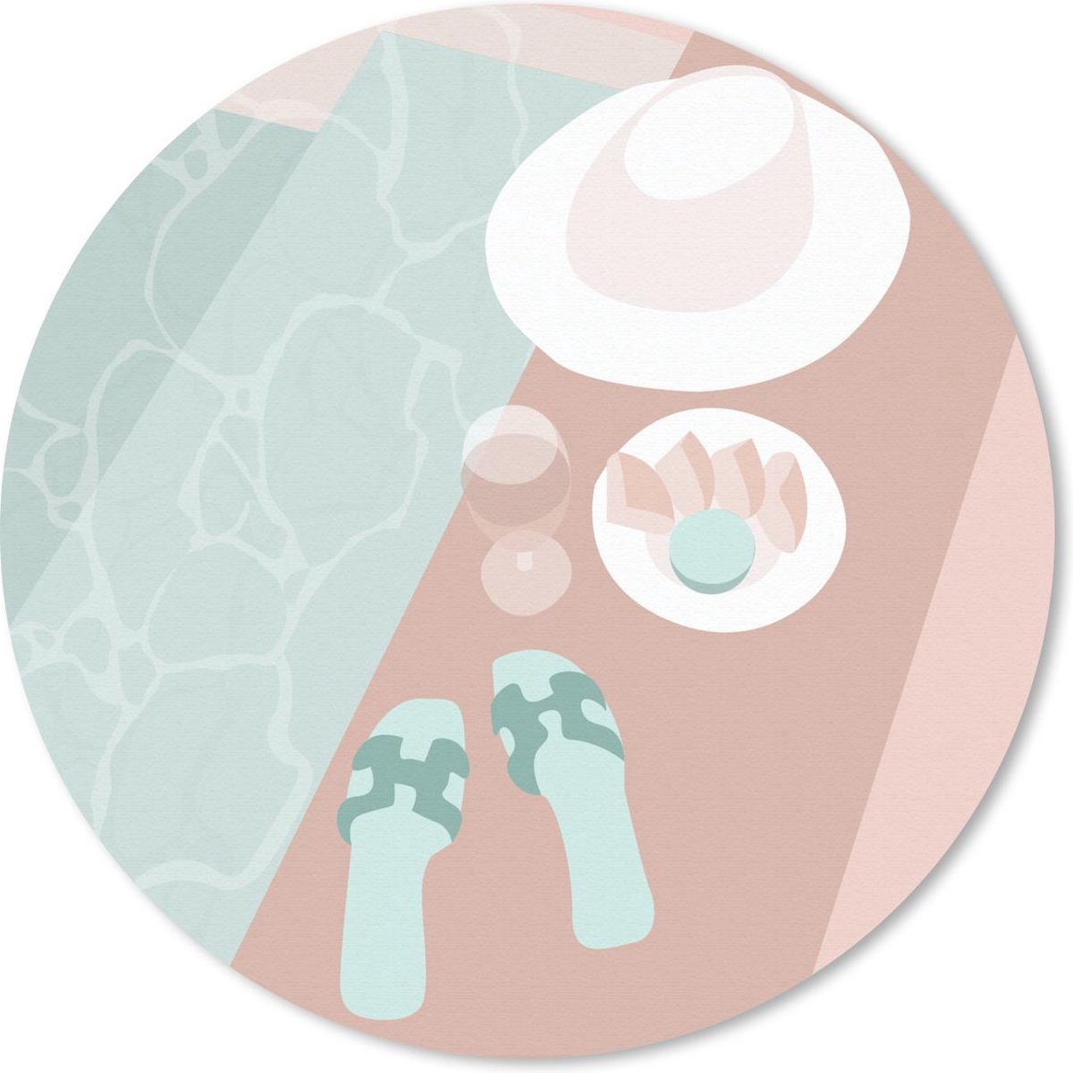 Muismat rond 20x20 cm - Mousepad Slippers - Wijn - Zwembad - Zomer - Ronde muismatten