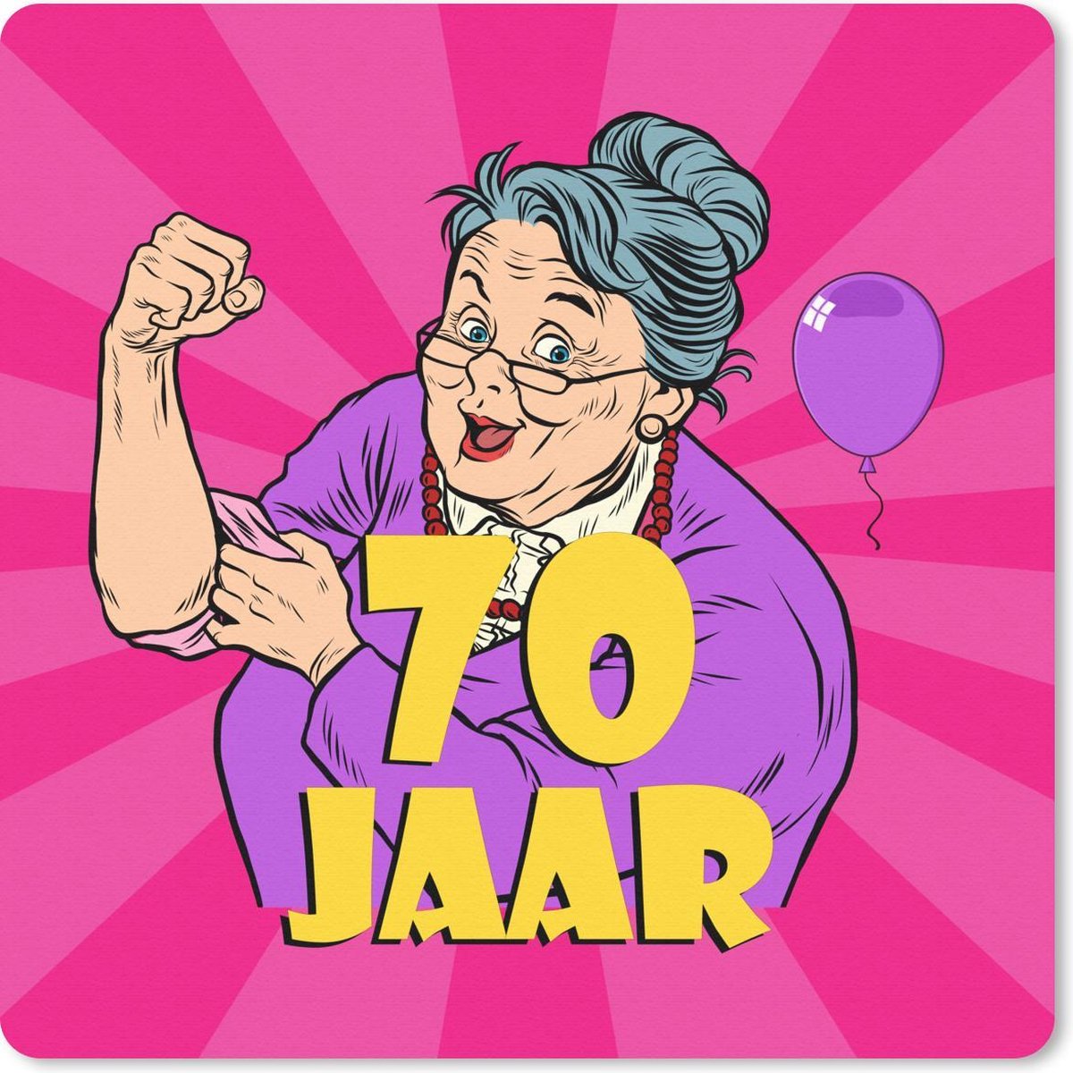 Muismat 20x20 cm - Mousepad Vrouw - 70 Jaar verjaardag - Jubileum - Muismatten